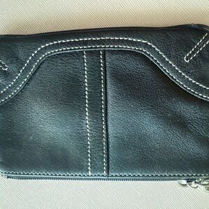 Coach Black Leather Wristlet with Stitching Accents